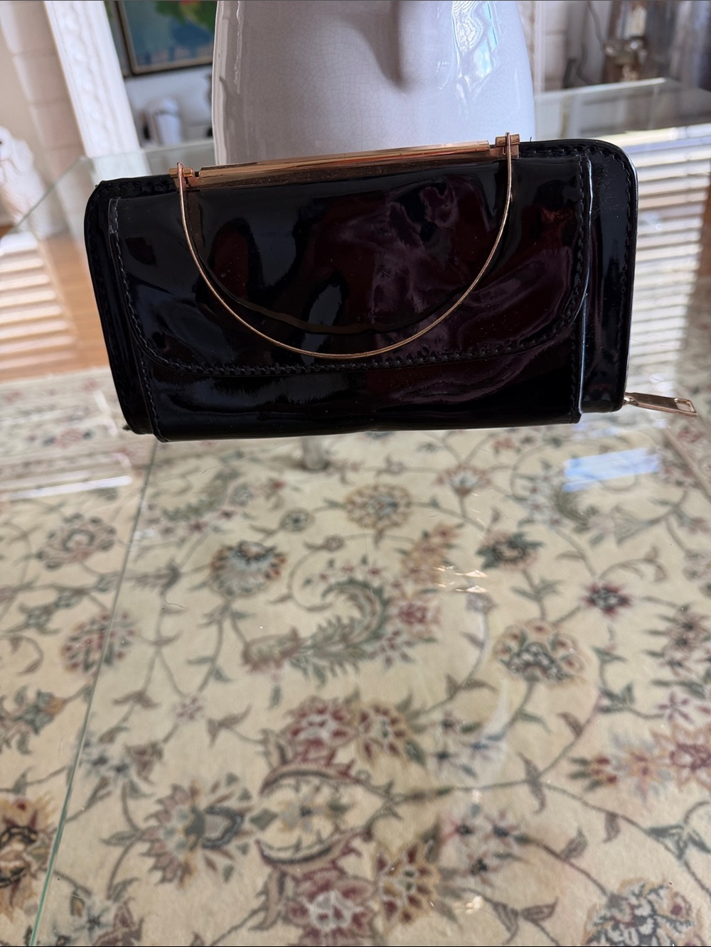 Patent Leather Black Women's Clutch with Gold Handle
